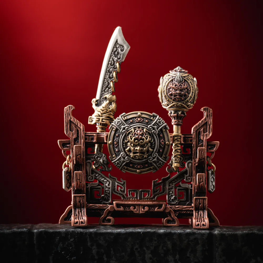Fierce Tiger Shield in White Bronze and Brass - detail view 01
