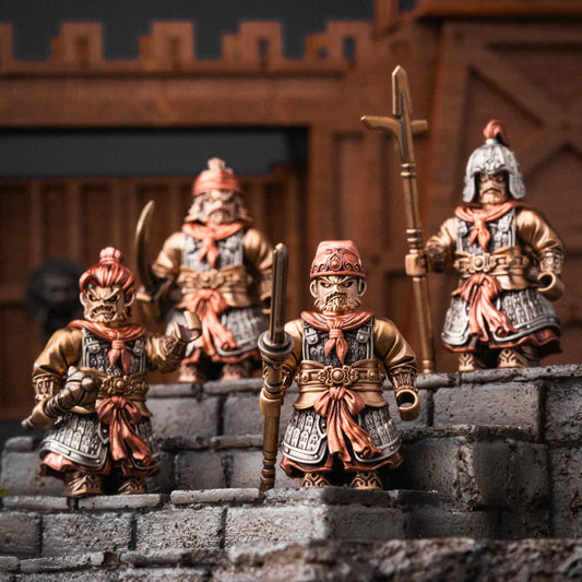 Four Song Infantry figures on stone steps