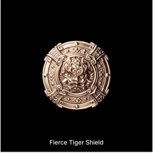 Fierce Tiger Shield with a sculpted tiger face against black
