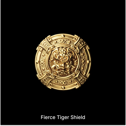 Fierce Tiger Shield with a sculpted tiger face against black
