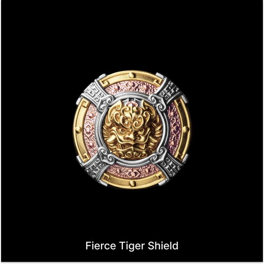 Fierce Tiger Shield with a sculpted tiger face against black