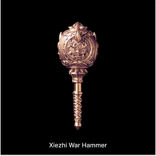 Xiezhi War Hammer with a sculpted circular head against black