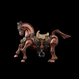 Heroic Steed horse figure with saddle against a black background