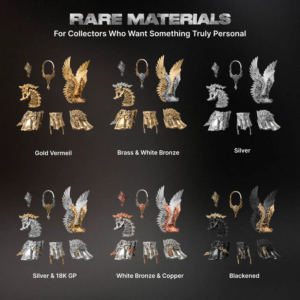 Heroic Steed armor components shown in different color combinations