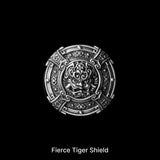Fierce Tiger Shield with a sculpted tiger face against black