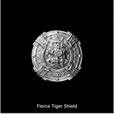Fierce Tiger Shield with a sculpted tiger face against black