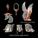 Heroic Steed Aegis Armor and Seraph Wings arranged against black