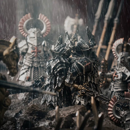 Armored knight figures displayed together