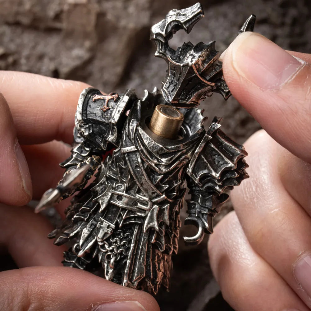 Hands assembling a Black Knight figure