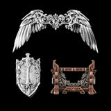 Vowkeeper Shield, winged ornament and Weapon Stand against black