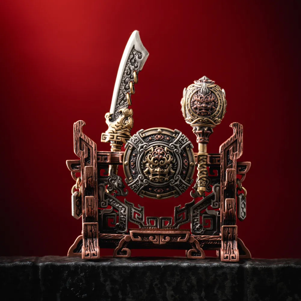 Fierce Tiger Shield in White Bronze and Brass - detail view 01