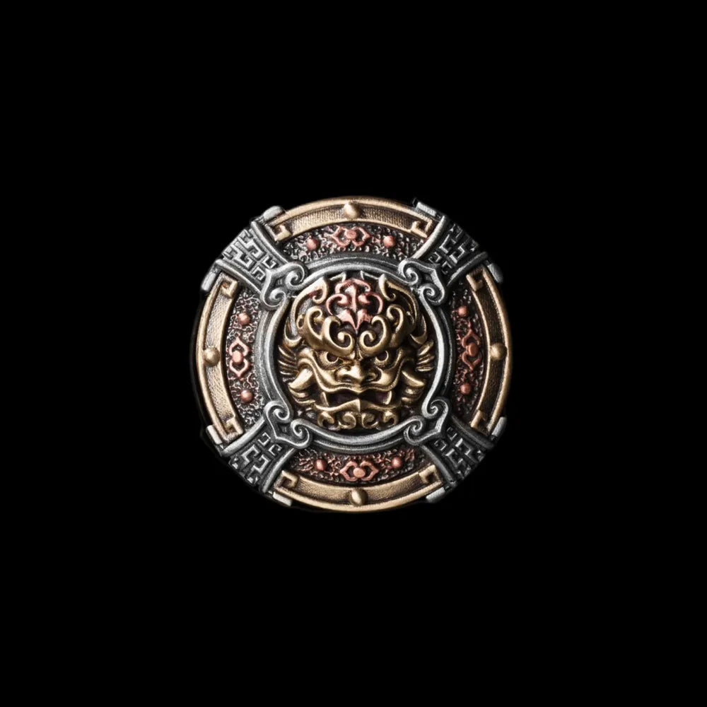 Fierce Tiger Shield in White Bronze and Brass - detail view 01
