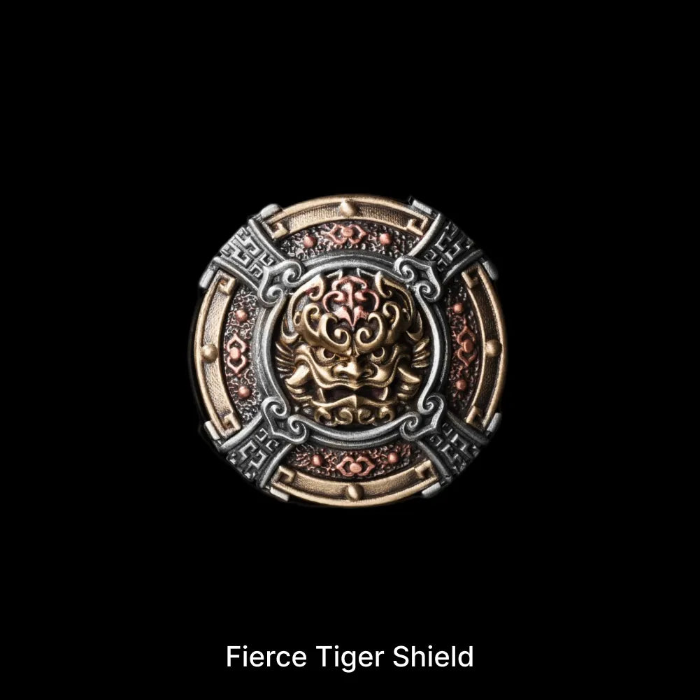 Fierce Tiger Shield in White Bronze and Brass - detail view 14