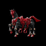 Black and scarlet red Heroic Steed figure with gold-tone details on a black background