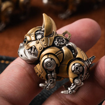 A mechanical dog figure held between two fingers.