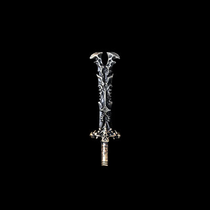 Oathrender sword with a split blade tip against a black background