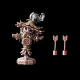 Scarecrow Training Dummy with two miniature arrows against black