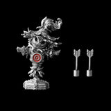 Scarecrow Training Dummy with two miniature arrows against black