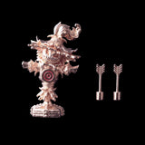 Scarecrow Training Dummy with two miniature arrows against black