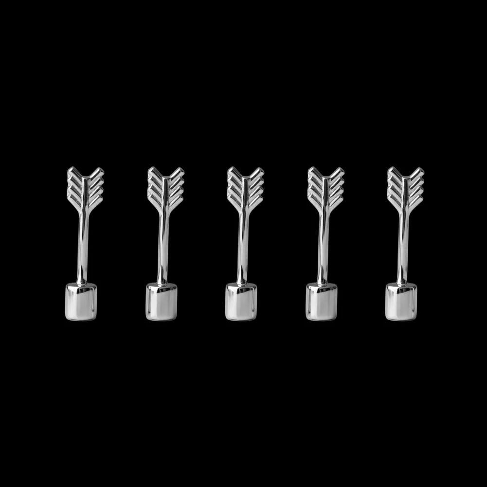 Five miniature arrows against a black background