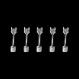 Five miniature arrows against a black background