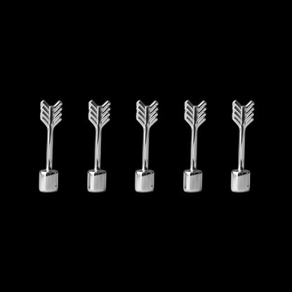 Five miniature arrows against a black background