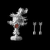 Scarecrow Training Dummy with two miniature arrows against black