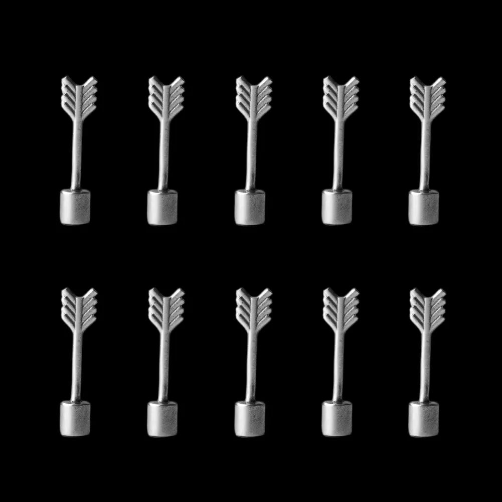Ten miniature arrows against a black background