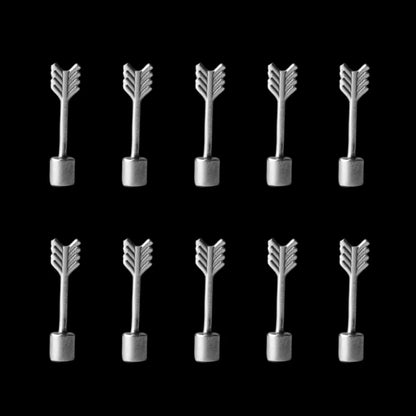Ten miniature arrows against a black background