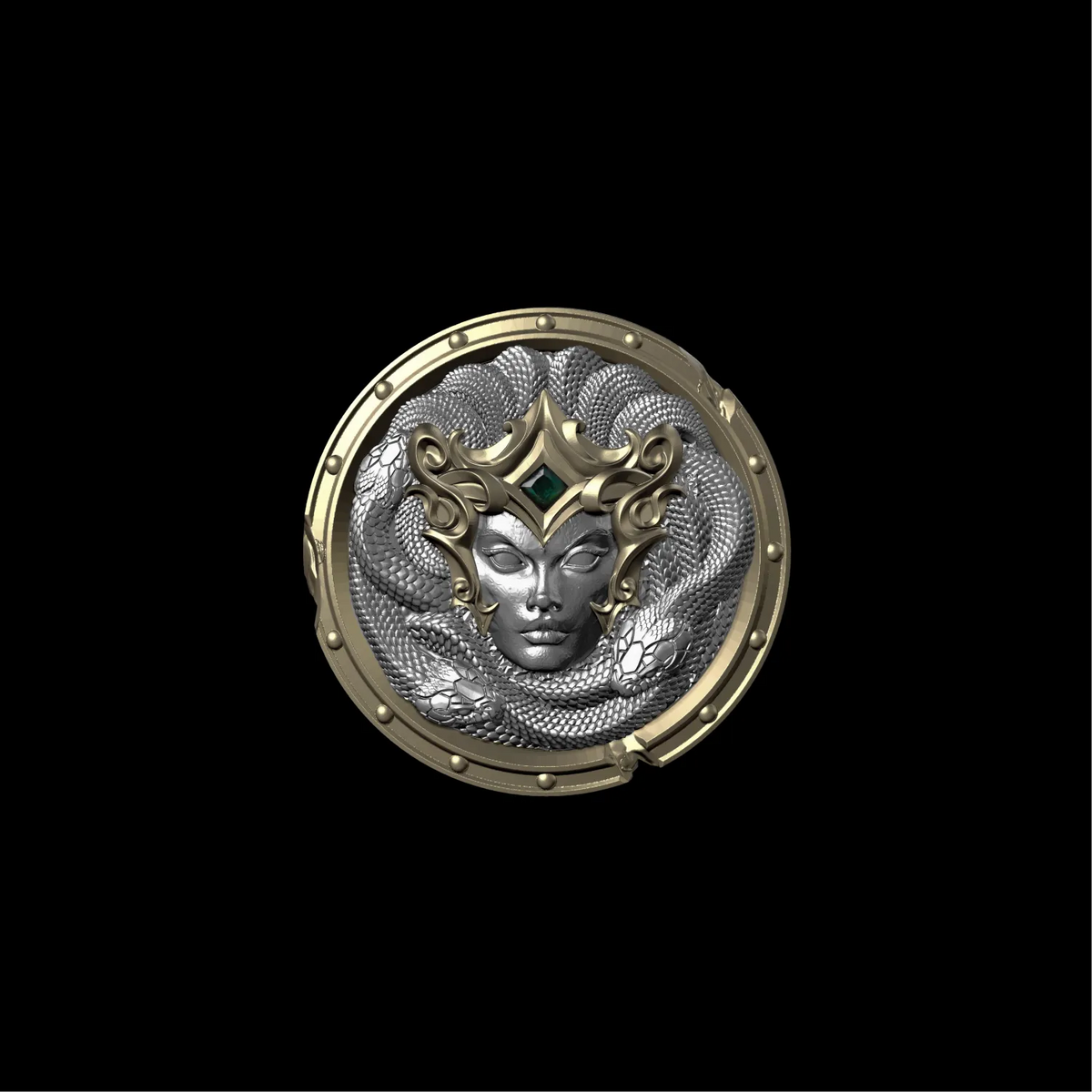 Aegis of Medusa shield against a black background