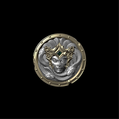 Aegis of Medusa shield against a black background
