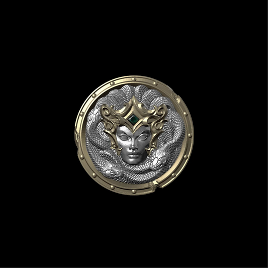 Aegis of Medusa shield against a black background