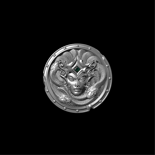 Aegis of Medusa shield against a black background