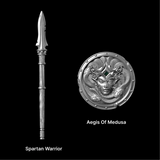 Spartan Dory spear and Aegis of Medusa shield against black
