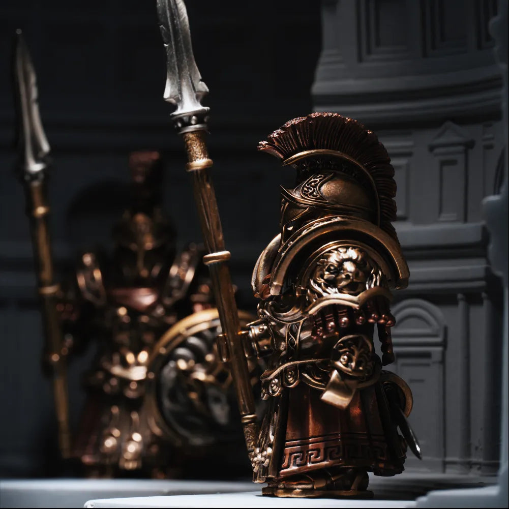 Spartan Warrior figure holding a round shield and spear