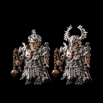 Two Undead Crusader figures with both heads and two morning stars