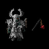Undead Crusader with horned Fallen Crusader head and red morning star on a black background