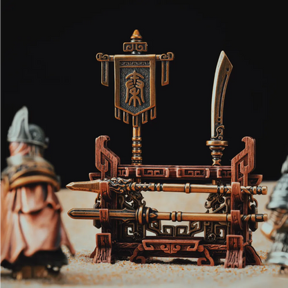 Weapon Stand and miniature weapons displayed with armored figures