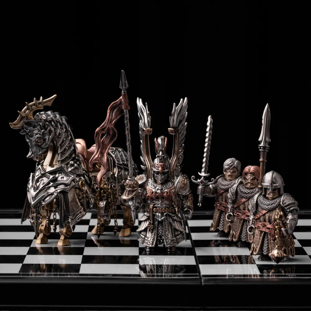 Winged Hussar figures chessboard scene