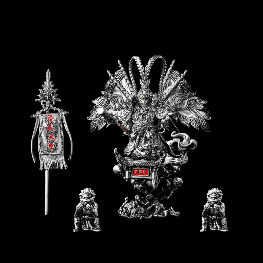 Wukong figure on a base with banners and small monkey figures