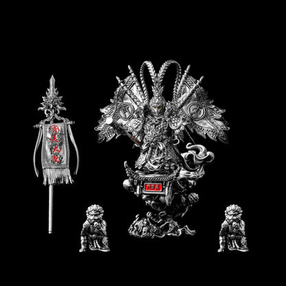Wukong figure on a base with banners and small monkey figures