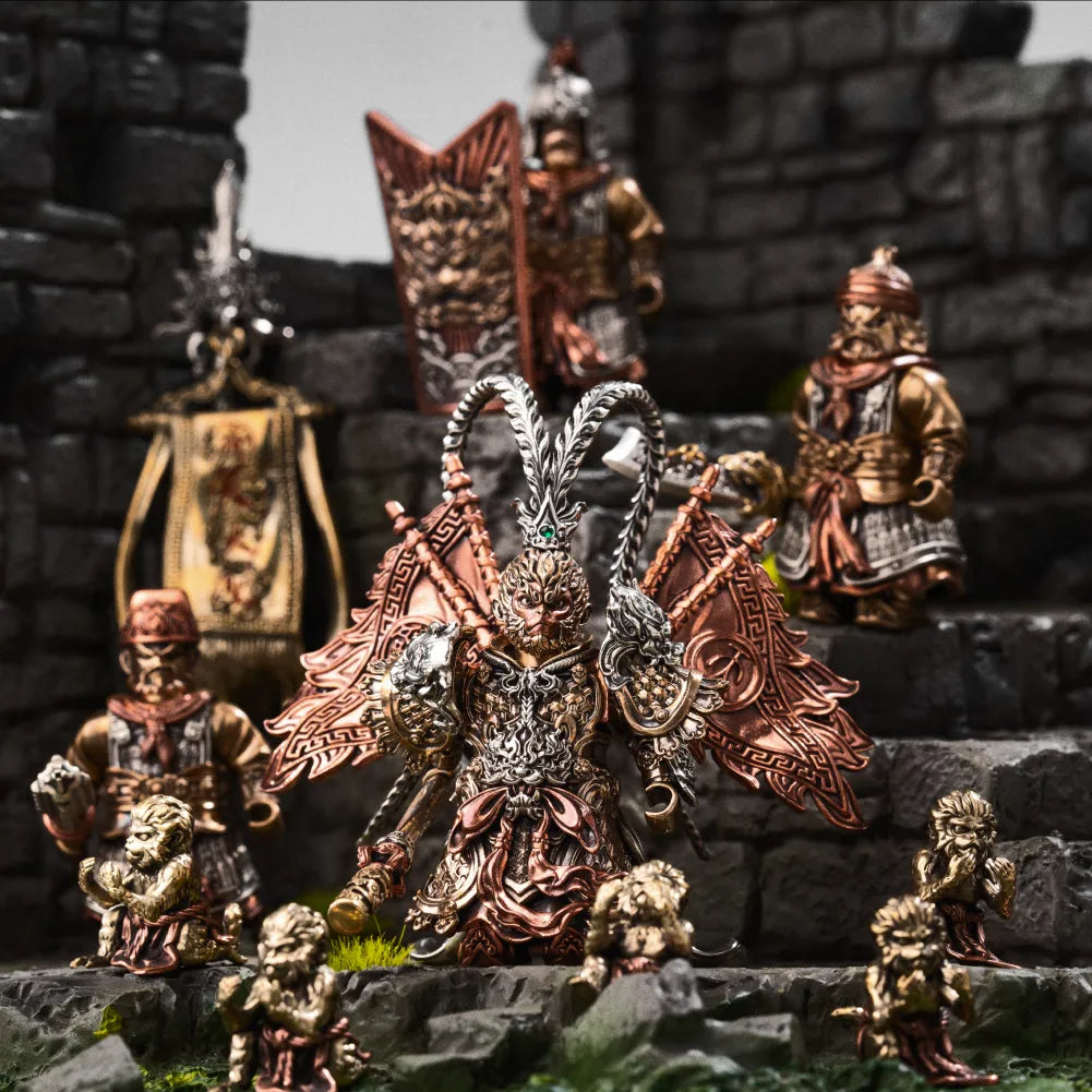 Wukong figure displayed with other figures on stone steps