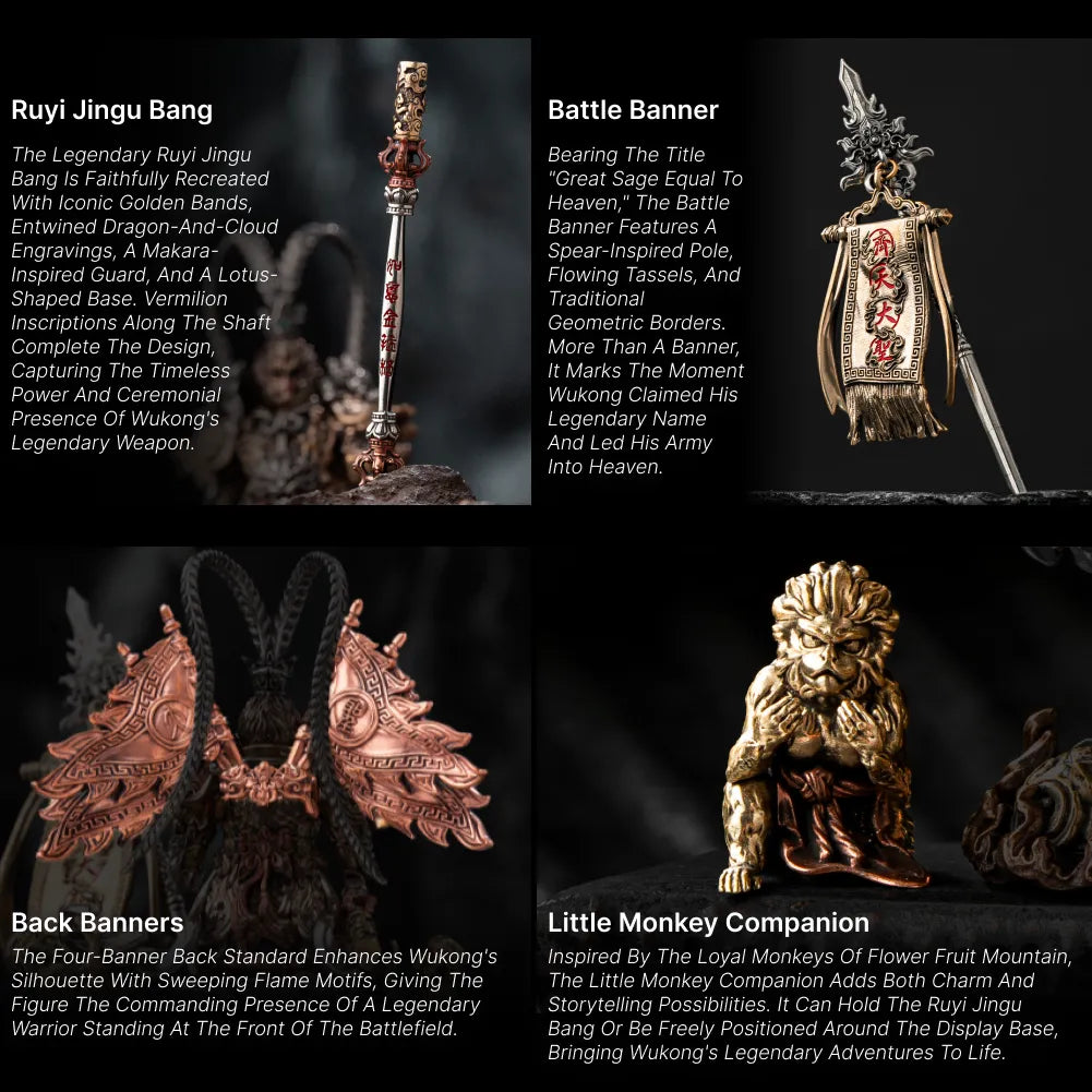Wukong staff, banners and monkey companion details graphic