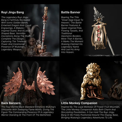 Wukong staff, banners and monkey companion details graphic